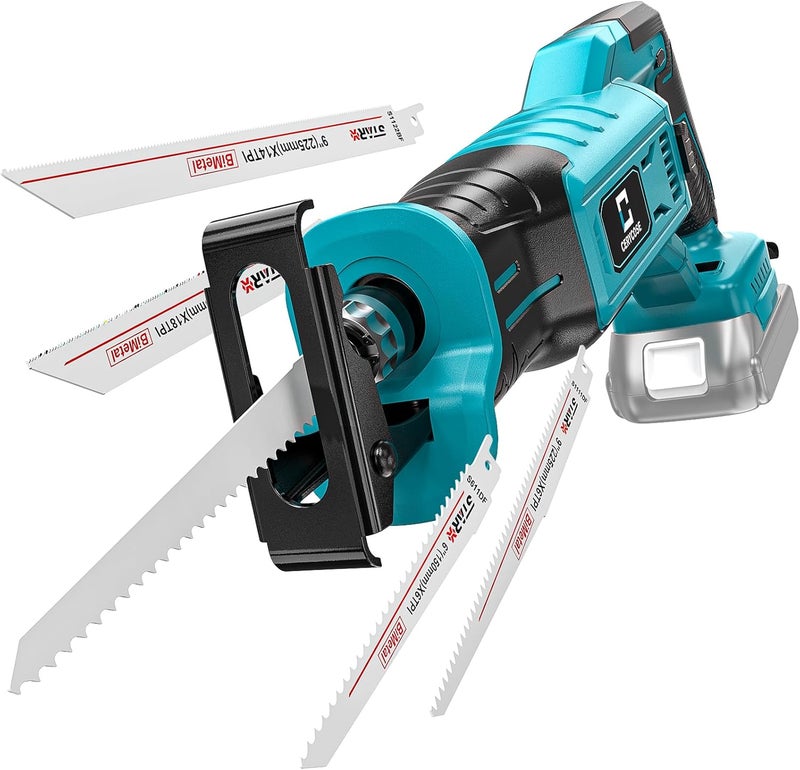 Cerycose Cordless Reciprocating Saw Compatible with Makita 18V Battery, Variable Speed 1" Stroke Length,3200 SPM, Toolless Blade Change, 4 Saw Blades for Metal Wood PVC Cutting Tool Only - Image 1